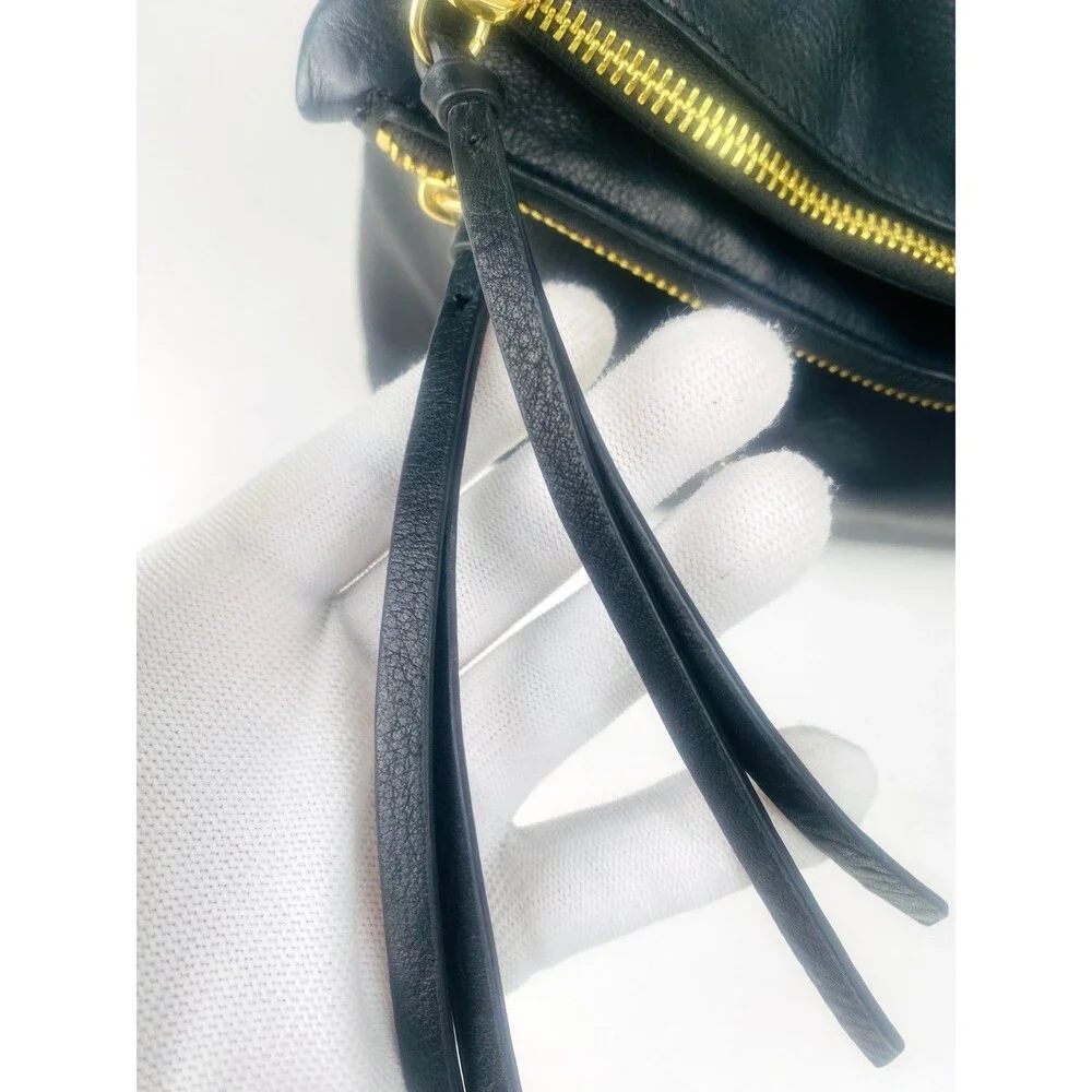 Margot Mickey Black Pebbled Leather Foldover Shoulder Bag Gold Hardware Slouchy